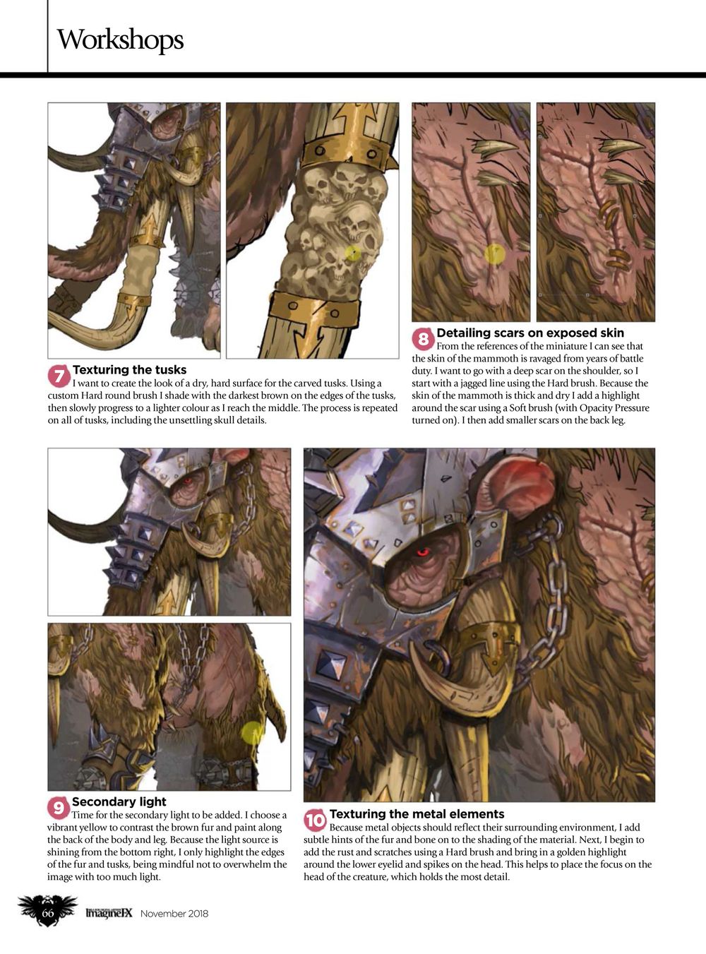 ImagineFX workshop page showing texturing steps
